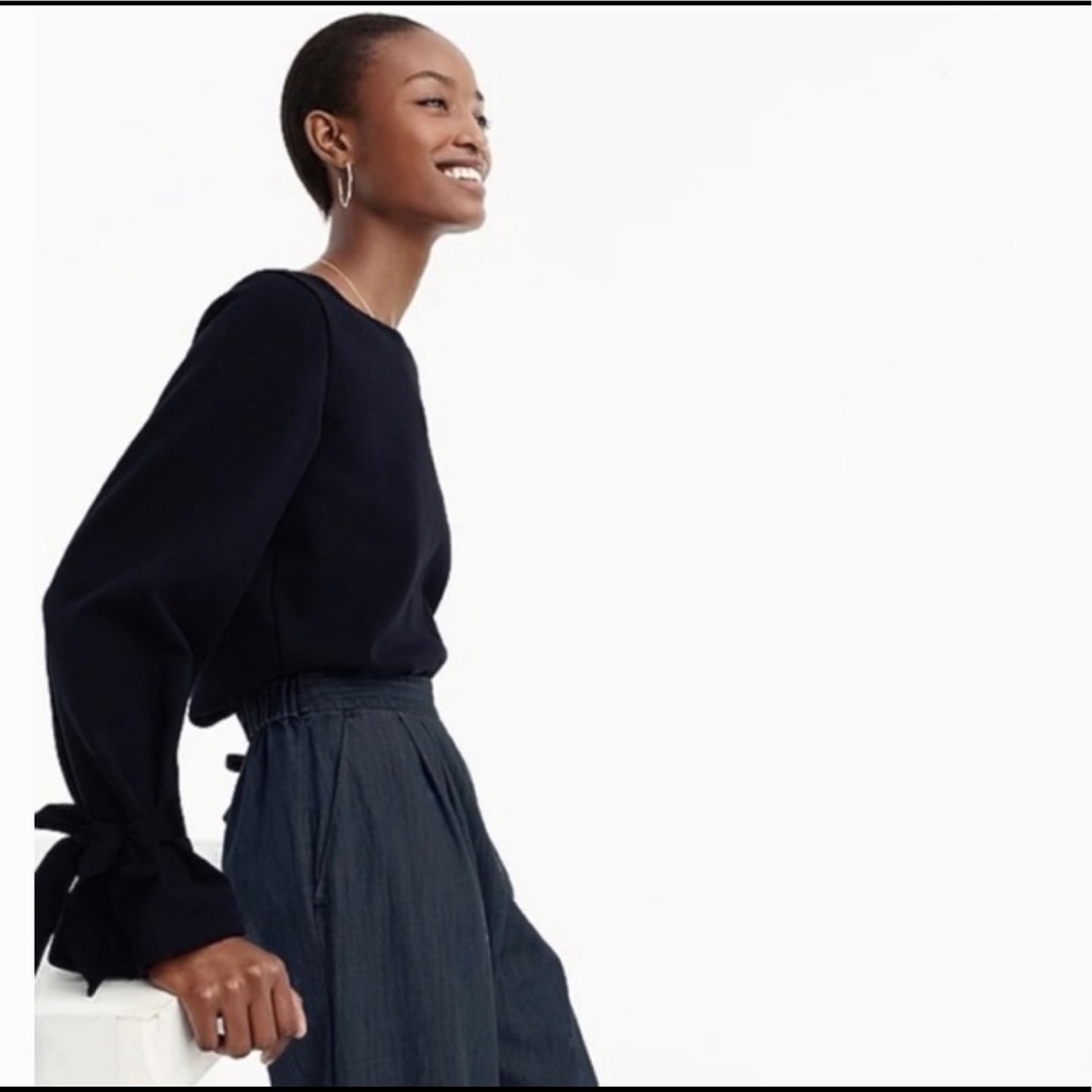 J. Crew Tie Sleeve Pullover Sweatshirt in Black XS